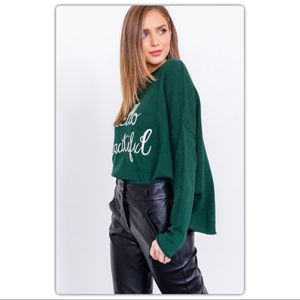 Hello Beautiful Hunter Green Sweater - Picture 6 of 6